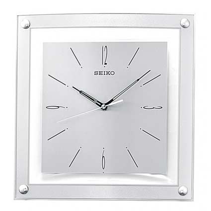 Seiko SQUARE SILVER AND GLASS WALL CLOCK QXA330SLH