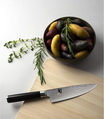 Shun DM0723 Classic Chef Knife, Double-Bevel VG-MAX Blade Steel and Ebony PakkaWood Handle Size, Lightweight and Easy to Maneuver, Handcrafted in Japan, 6 Inch, Silver