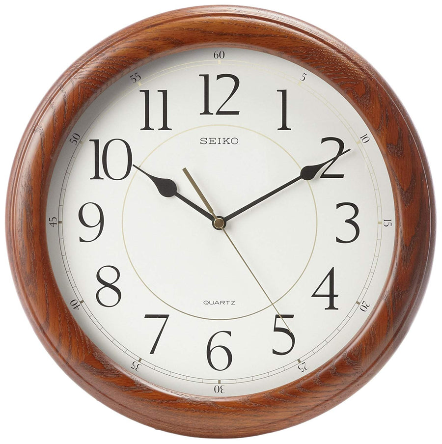 Seiko Wall Clock Quiet Sweep Second Hand Dark Brown Solid Oak Case QXA129BLH