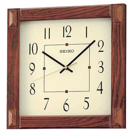 Seiko SQUARE MEDIUM BROWN WOOD WALL CLOCK QXA469BLH