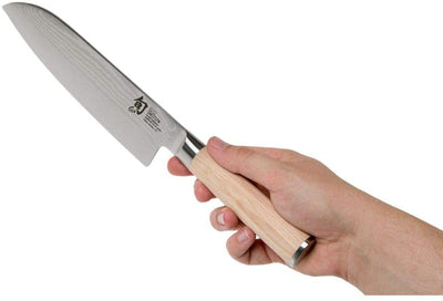 Shun DM0702W Classic Blonde 7” Santoku Knife, Blonde PakkaWood Handle, Full Tang VG-MAX Blade