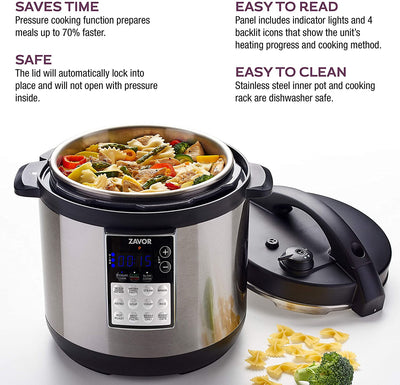 Zavor LUX Edge, 4 Quart Programmable Electric Multi-Cooker: Pressure Cooker, Slow Cooker, Rice Cooker, Yogurt Maker, Steamer and more - Stainless Steel (ZSELE01)