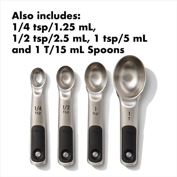 5 OXO Good Grips Measuring Spoons Black 1 T ~ 1/2 T ~ 1/2 tsp ~1/4 tsp ~  1/8 tsp
