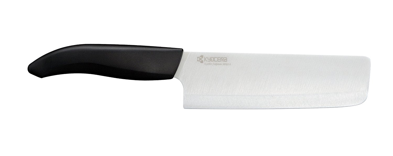 Kyocera Advanced Ceramic Revolution Series 6-inch Nakiri Vegetable Cleaver, Black Handle, White Blade