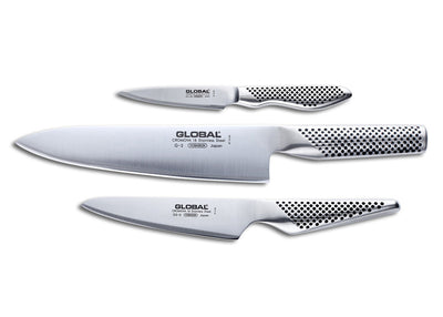 Global G2338 G-2338-3 Piece Starter Set with Chef's, Utility and Paring Knife, 3, Silver